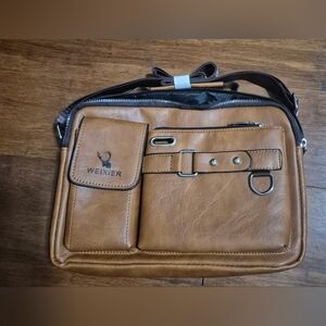 New Weixier Lt Brown Unisex Messenger Crossbody Briefcase Shoulder Bag Satchel